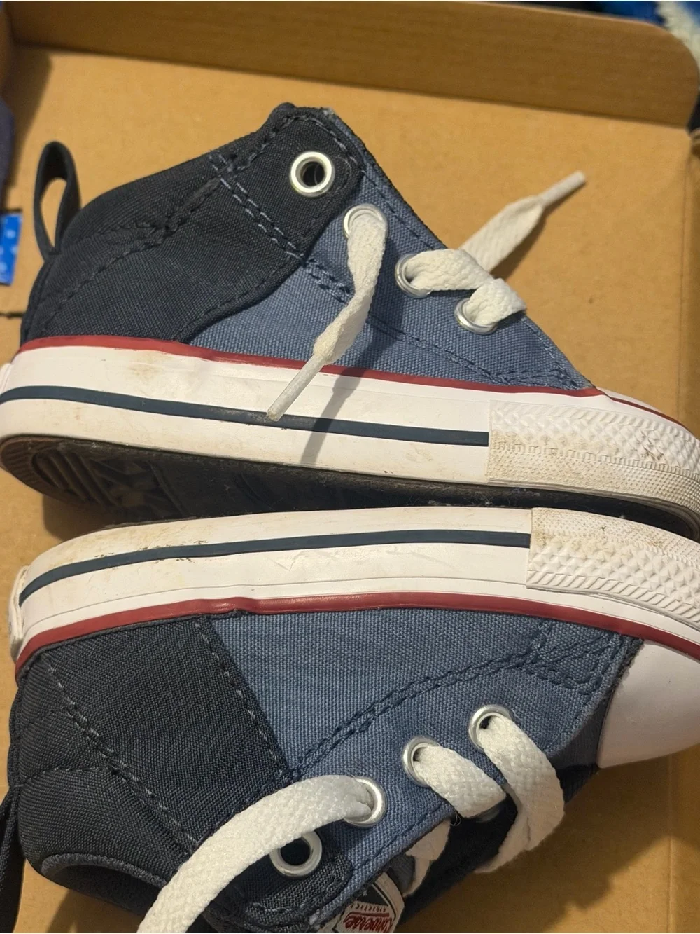 Converse Kids Blue High-Top Sneakers with White Laces and Red Trim
